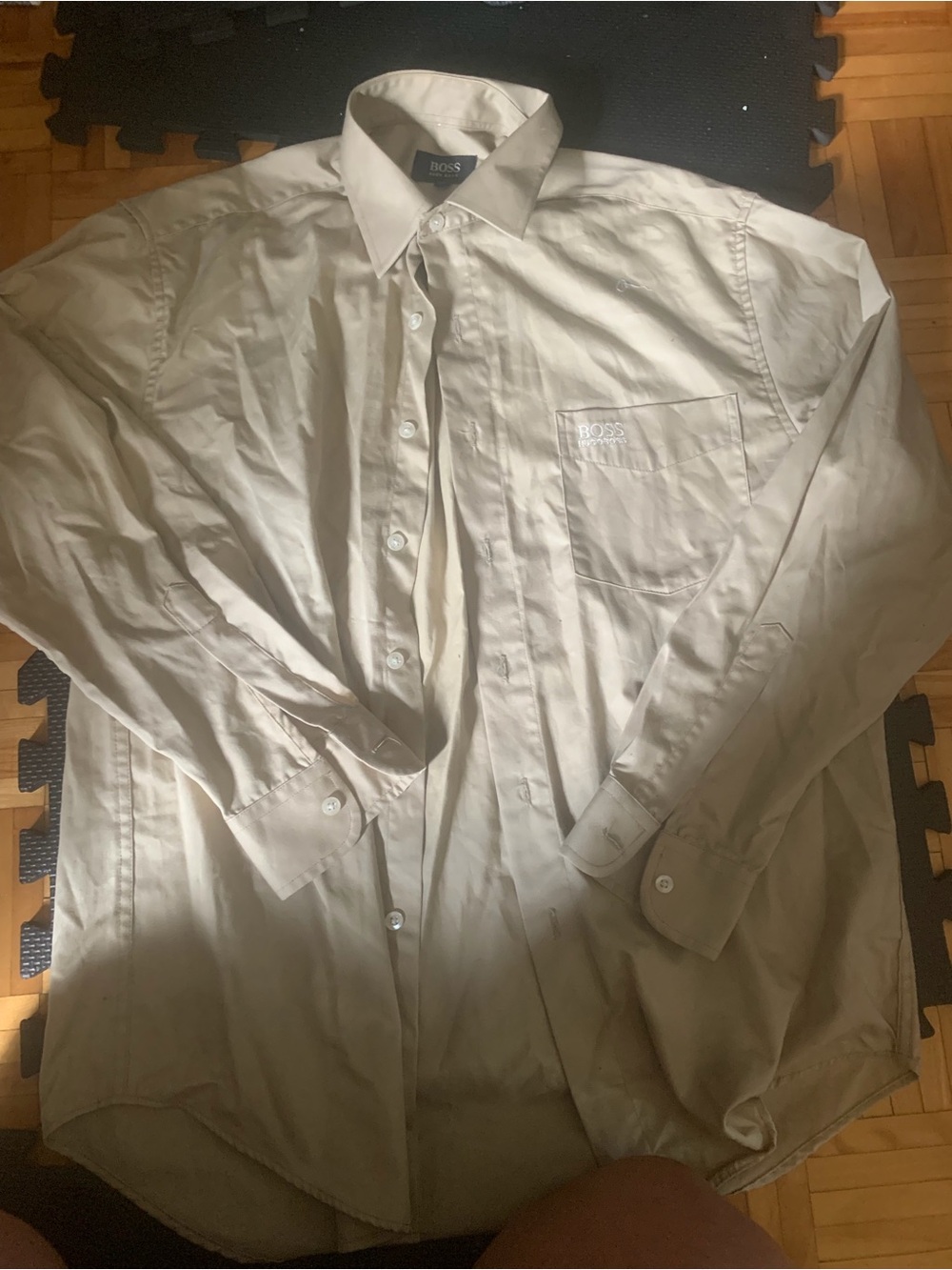 BOSS Men's Button-Down Shirt in Light Cream